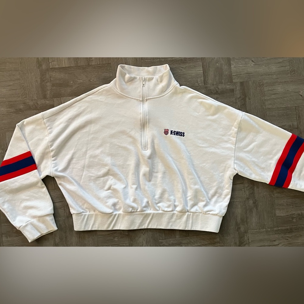 K-Swiss X Forever 21 Crop Jacket Women's Large/XL White Long Sleeve Pullover